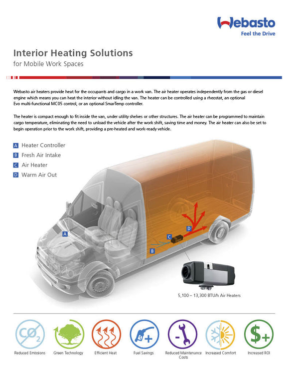 Van Life Webasto 2kW Gasoline Air Heater Kit for Ram Promaster Sprinter 90-3-0027